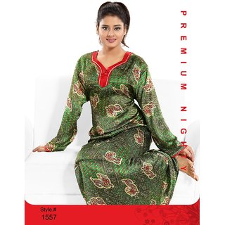 Buy Women's Printed Nighty 1557 Green Full Sleeves Satin Night Gown Lounge  Wear Womens Bed Slip Maxi Long Nightie Online @ ₹1290 from ShopClues
