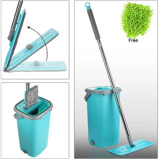                       Smile Mom Magic Flat Mop Stick Rod with Bucket Set in Offer for Wet  Dry Use, Best 360 Degree Spin Easy Floor Cleaning                                              