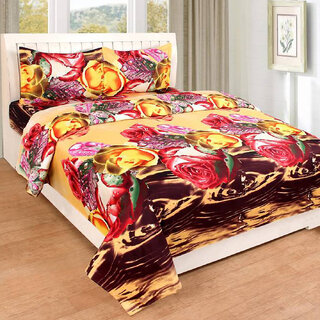 Manvi Creations Glace Cottons Double Bedsheet, Set of 1 Bedsheet and 2 Pillow Covers -160 GMS- Multicolor (Design 10)