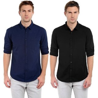 29K Men's Solid Slim Fit Cotton Casual Shirt (Pack Of 2)
