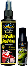 Amwax Body Polish 200ml + Wash And Wax 50ml For Car And Bike