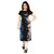 BLANCORA Women's Digital Printed Short Sleeve Blue and Black Straight Crepe Kurti