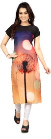 BLANCORA Women's Digital Printed Short Sleeve Multicolor Straight Crepe Kurti