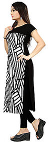 BLANCORA Women's Short Sleeve Self Design Black and White Straight Crepe Kurti