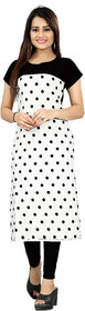 BLANCORA Women's Short Sleeve Polka Dots Black and White Self Design Straight Crepe Kurti
