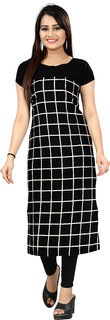 Blancora Women Crepe Checks Design Black Straight Kurti