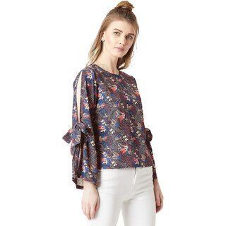                       Miss Chase Women's Multicolored Round Neck Full Sleeve Floral Cut-Out Tie-Up Detailing Knotted Top.                                              