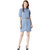 Miss Chase Women's Blue Polo Neck Rolled Up Full Sleeve Denim Solid Buttoned A-Line Mini Dress