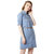 Miss Chase Women's Blue Polo Neck Rolled Up Full Sleeve Denim Solid Buttoned A-Line Mini Dress