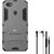 TBZ Tough Heavy Duty Shockproof Defender Dual Protection Layer Hybrid Kickstand Back Case Cover for Oppo F7 with Earphone-Grey