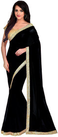 Bigben Textile Women's Black Pearl Work Embellished Georgette Designer Saree With Blouse
