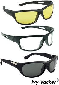 Adam Jones Unisex Yellow Night Vision Wrap-around Drive Full Rim Sunglasses (Pack of 3)
