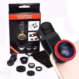 Universal 3 in 1 Cell Phone Camera Lens Kit - Fish Eye Macro Lens  Wide Angle Lens / Universal Clip (Black)