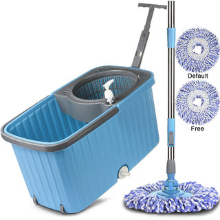                       Smile Mom Mop Stick Rod with Bucket Set in Offer and Big Wheels for Best 360 Degree Spin Magic Easy Floor Cleaning for Home + Office  2 Refill Head                                              