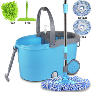                       Smile Mom Magic Spin Mop with Bucket Set Offer with Big Wheels for Best 360 Degree Easy Floor Cleaning, 2 Refill Head, Free Microfiber Glove + Kitchen Wiper                                              
