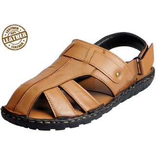 Fausto Men's Tan Leather Outdoor Floaters and Sandals
