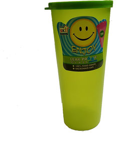 Green Coloured Leafproof Lid Water Glass Tumbler