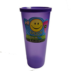 Purple Coloured Leafproof Lid Water Glass Tumbler
