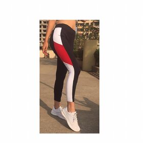 Side White Red White Combo Block Stripe Stretchable Leggings / Gym Wear /Yoga Wear /Running Wear