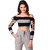Texco Grey and Black Striped Off Shoulder Crop Top for Women