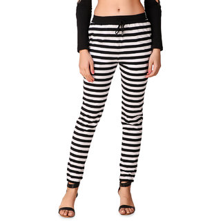 womens black joggers with white stripe