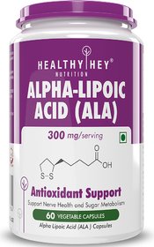 HealthyHey Nutrition  Alpha Lipoic Acid - ALA - 300mg Per Serving - 60 Veg. Capsules - Gluten Free  Non-GMO