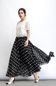 Raabta Black with white Dot Print Skirt
