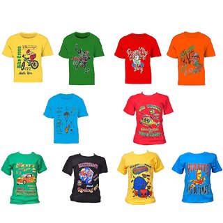 Pari  Prince Multicolor Kids Assorted Round Neck T-shirts (Pack of 10)