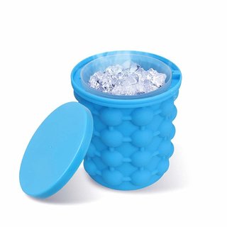 TAGORE Ice Cube Maker Genie Silicone Ice Bucket The Revolutionary Space Saving Ice Cube Maker (Blue)