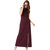 Miss Chase Women's Wine Red Fringed Halter Neck Sleeveless Solid Maxi Front Slit Dress