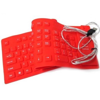 Oxza 109 Keys USB Silicone Rubber Waterproof Flexible Foldable Wired USB Laptop Keyboard Red