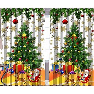 SHAKRIN Digital Printed Polyester Door Curtains, Set of 2 ( White, 4ft x 7ft)