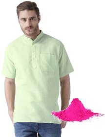 Riag Men's Green Kurtas with Free Pink Gulal