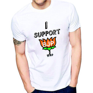 Ezellohub I SUPPORT BJP Round Neck & Half Sleev White T-Shirt for Boys/Men/Brother/Friends/Boy Friend