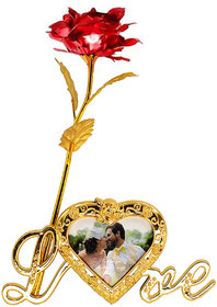 24k Gold Plated Red Leaf Rose Flower With Photo Frame Love Stand