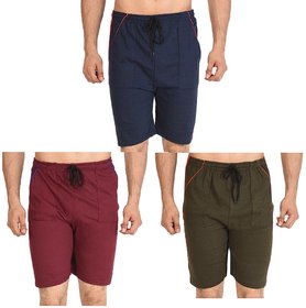 Dia A Dia Unisex Combo of 3 Navy,Olive,Red Cotton Shorts