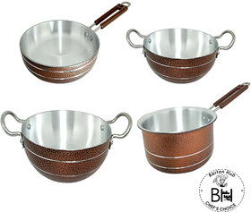 Bartan Hub Cookware set kadhai 4000ml, kadhai 2500,saucepan 1500, frypan 22 cm