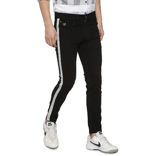 mens black jeans with white stripe