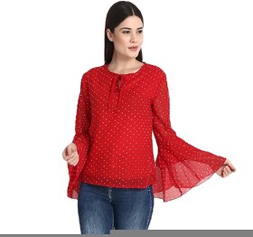 Raabta Red Mini Dot print Bell Sleeve Top 1107