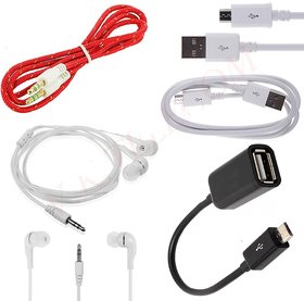 Data Cable/USB Cable +OTG Cable+Aux Cable+Hands Free Combo 4 in 1  Pack For mobile CODEWe-4592