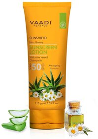 Vaadi Herbals Sunscreen Lotion SPF-50 Non Greasy with Aloe Vera  Chamomile (110 ml x 1)
