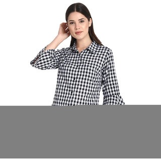                       Raabta Black and white check bell sleeves shirt                                              