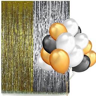 Buy Party Decoration Set For Birthday Anniversary 2 Curtain Black White Golden Balloon Multi 50 Ml Online Get 38 Off