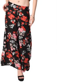 Omikka Women's Wide Leg High Elastic Waist Floral Print Crepe Palazzo Pants Regular and Plus Size
