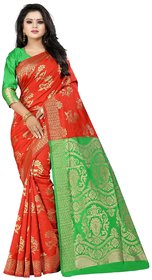 Fabrica Shoppers Red And Green Banarasi Silk Saree With Blouse