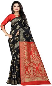 Fabrica Shoppers Black And Red Banarasi Silk Saree With Blouse