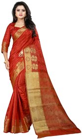 Fabrica Shoppers Red Cotton Silk Party Wear Saree