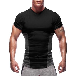                       PAUSE Black Solid Round Neck Slim Fit Half Sleeve Men's Gym T-Shirt                                              