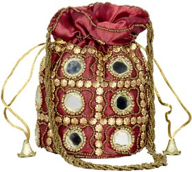 RYNA Women's Ethnic Rajasthani Silk Potli Bag/Potli Purse/Bridal Clutch/Bridal Purse