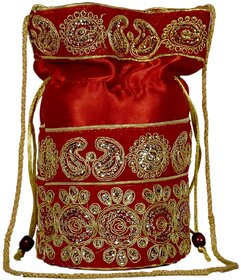 RYNA Maroon Party Wear Embroidery Work Potli Bag